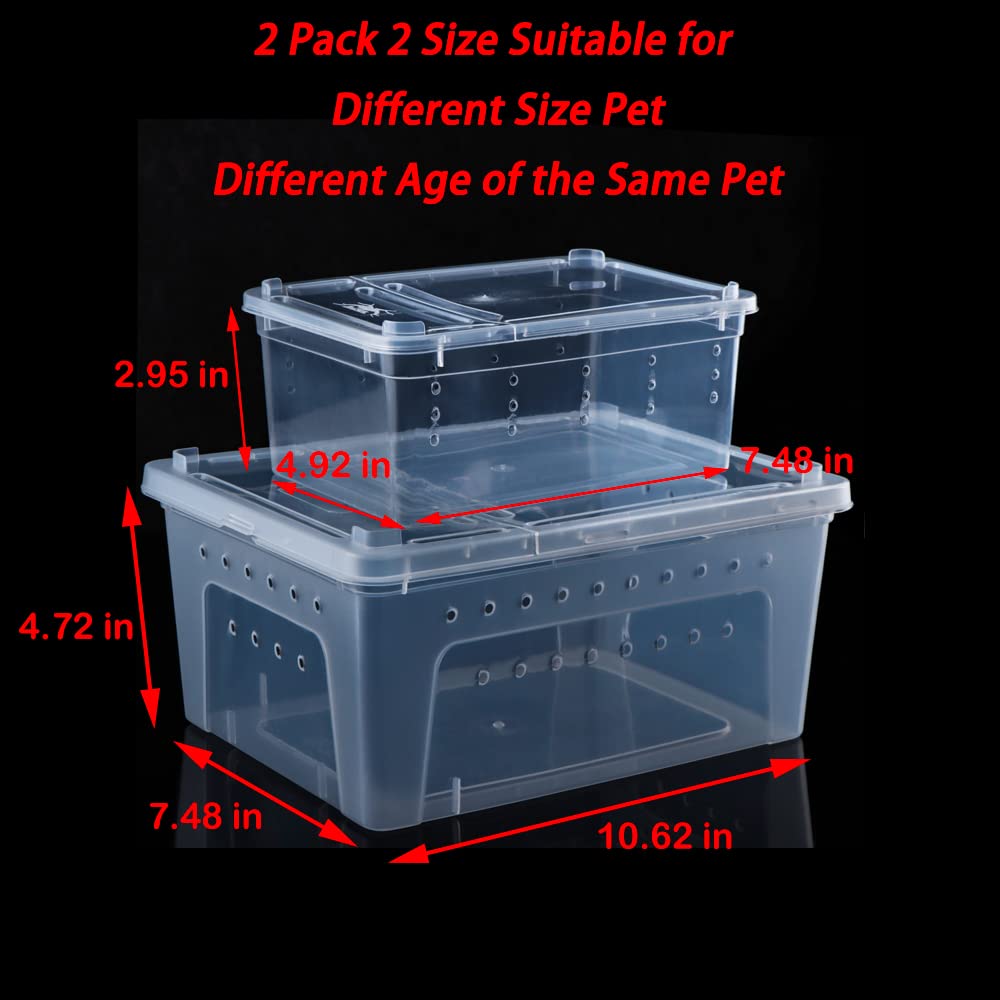 2 Pack Reptile Box Escape-Proof Breeding House Portable Reptile Terrarium Habitat For Reptile Crickets Snails Hermit Crabs Baby