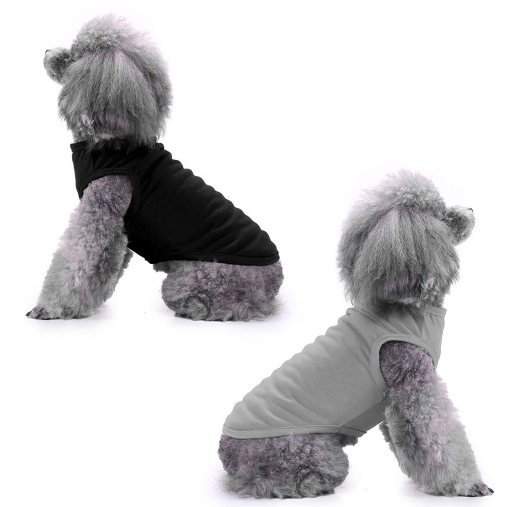 Chol&Vivi Dog Shirts, 4Pcs Soft Cotton T-Shirt Clothes, Blank Hoodie/Sweatshirt, Xs (14' Chest), Black, Grey, White, Dark Green