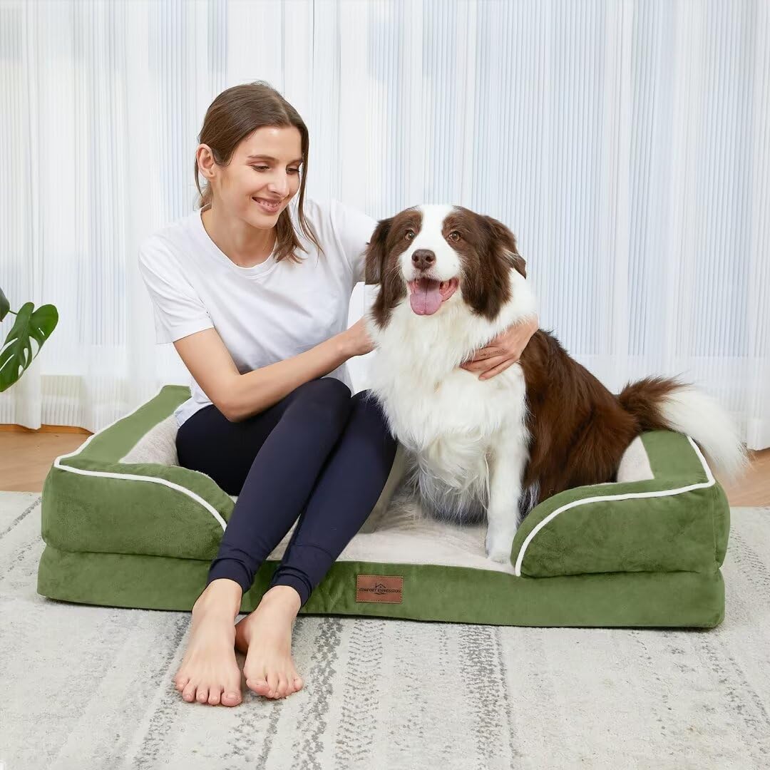 Comfort Expression Orthopedic Dog Bed For Jumbo Breed Large Dogs, Jumbo Dog Bed Waterproof, Pv Washable Dog Sofa Bed With Removable Cover & Non-Slip Bottom(Jumbo,Light Green)