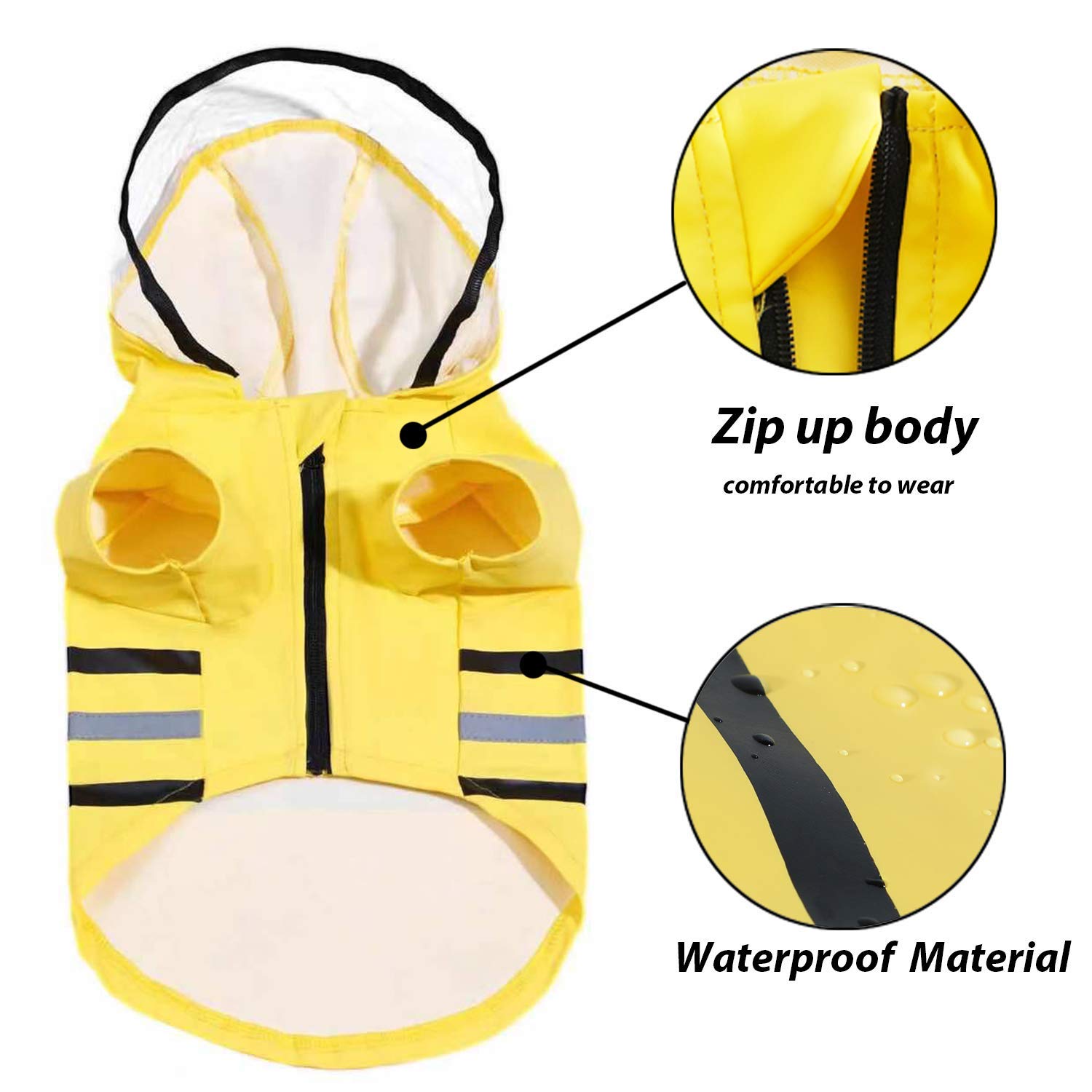 Wizland Reflective Dog Raincoat Dog Rain Jacket With Hood Lightweight Waterproof Rain Coat For Puppies (Yellow L)