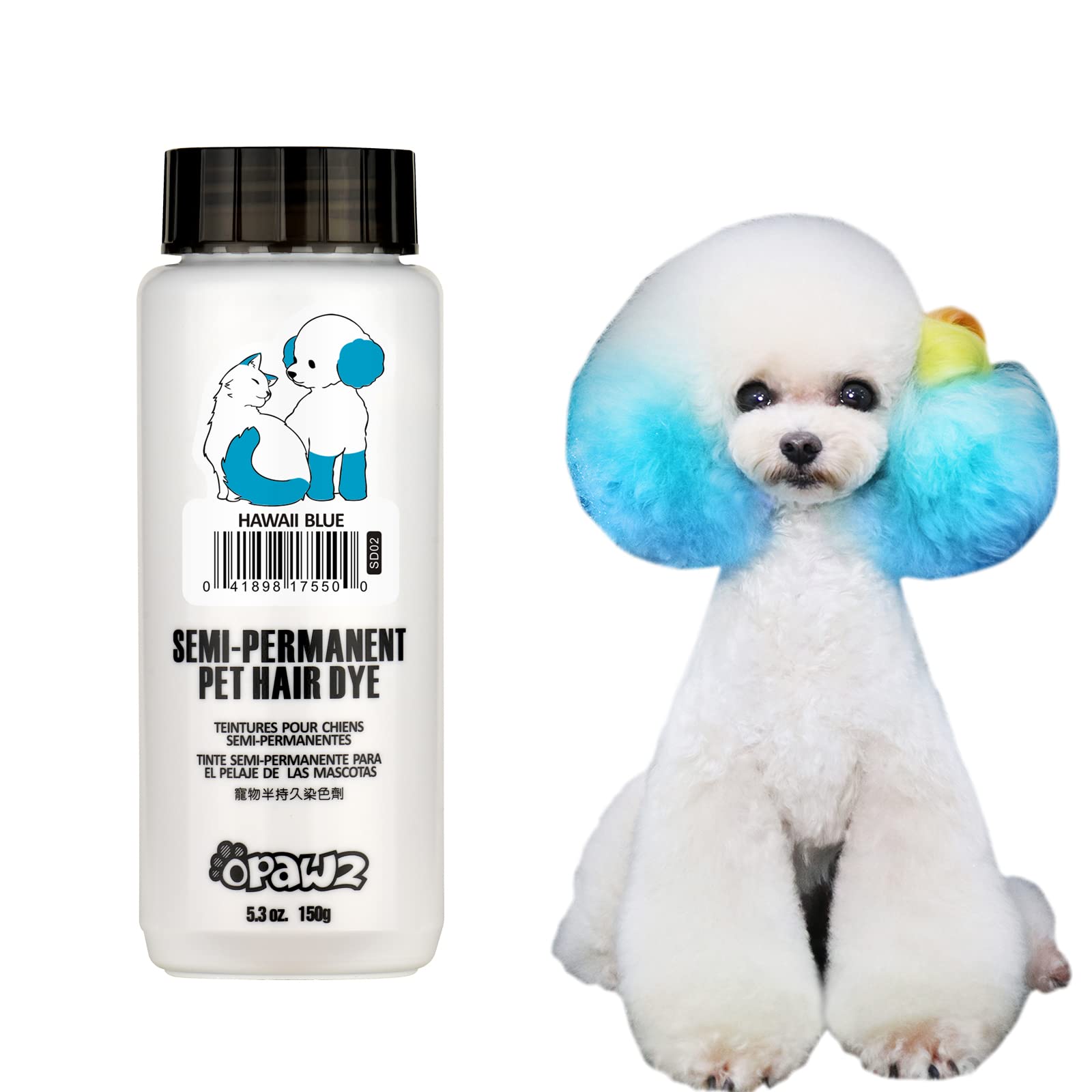 OPAWZ Semi-Permanent Dog Hair Dye, Food-Grade Pigment Dog Dye, Non-Toxic Pet Hair Dye for Dogs, Cats and All Pets Can be Bathed 