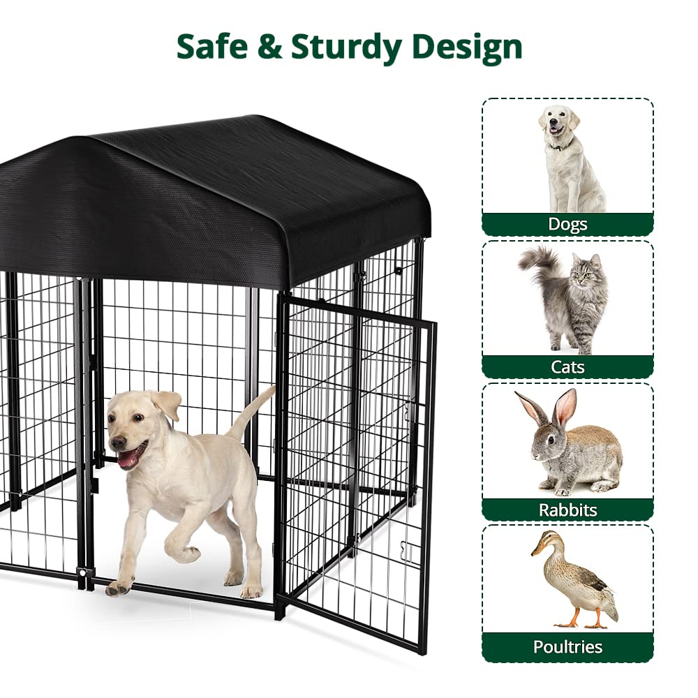 PawGiant Dog Kennel Outdoor Dog House with Roof Waterproof Cover for Medium to Small Dog Outside 4ft x 4ft x 4.5ft, Dog Enclosur