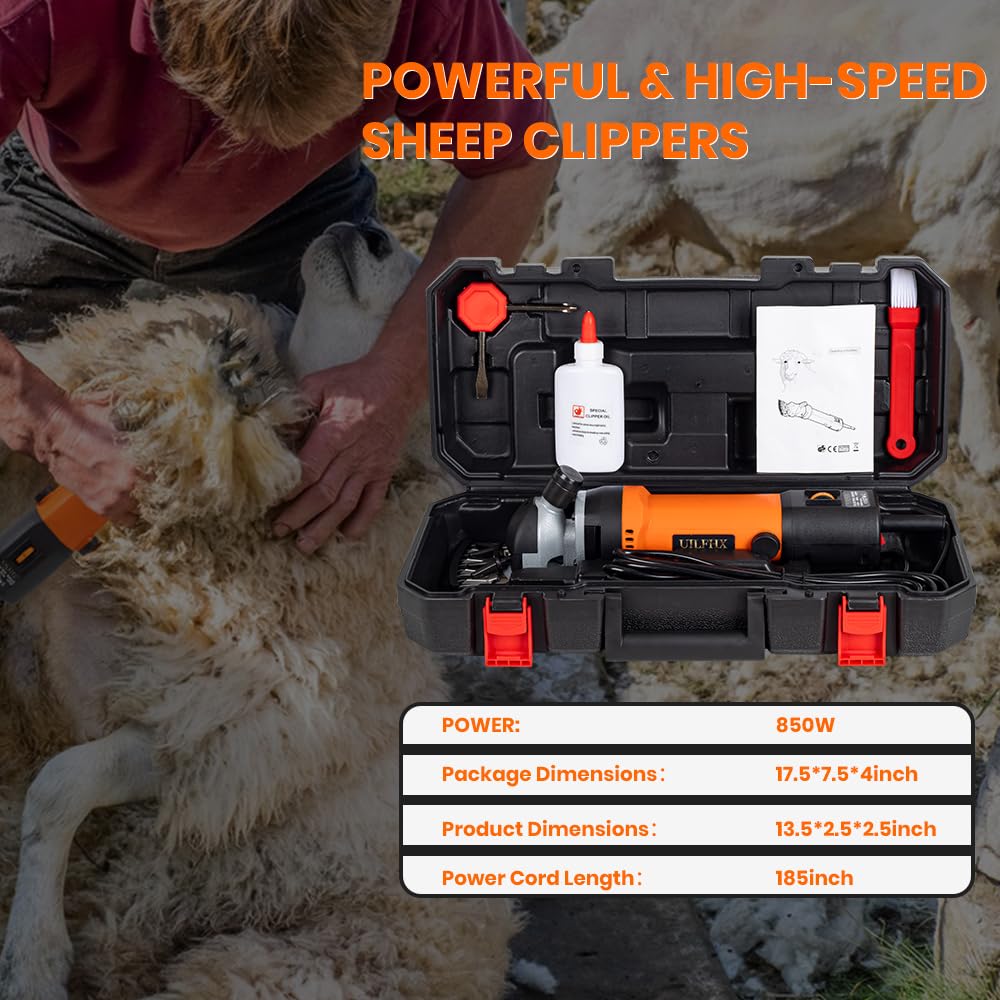 Uilfhx Sheep Shears Electric 850W Professional Heavy Duty Shearing Clipper With 6 Speed, For Shaving Fur Wool In Sheep, Goat, Ca