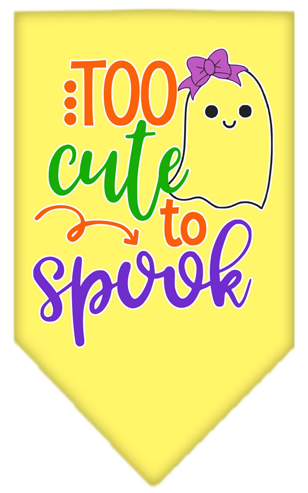 Halloween Pet and Dog Bandana Screen Printed, &quot;Too Cute To Spook - Girly Ghost&quot; Yellow Large