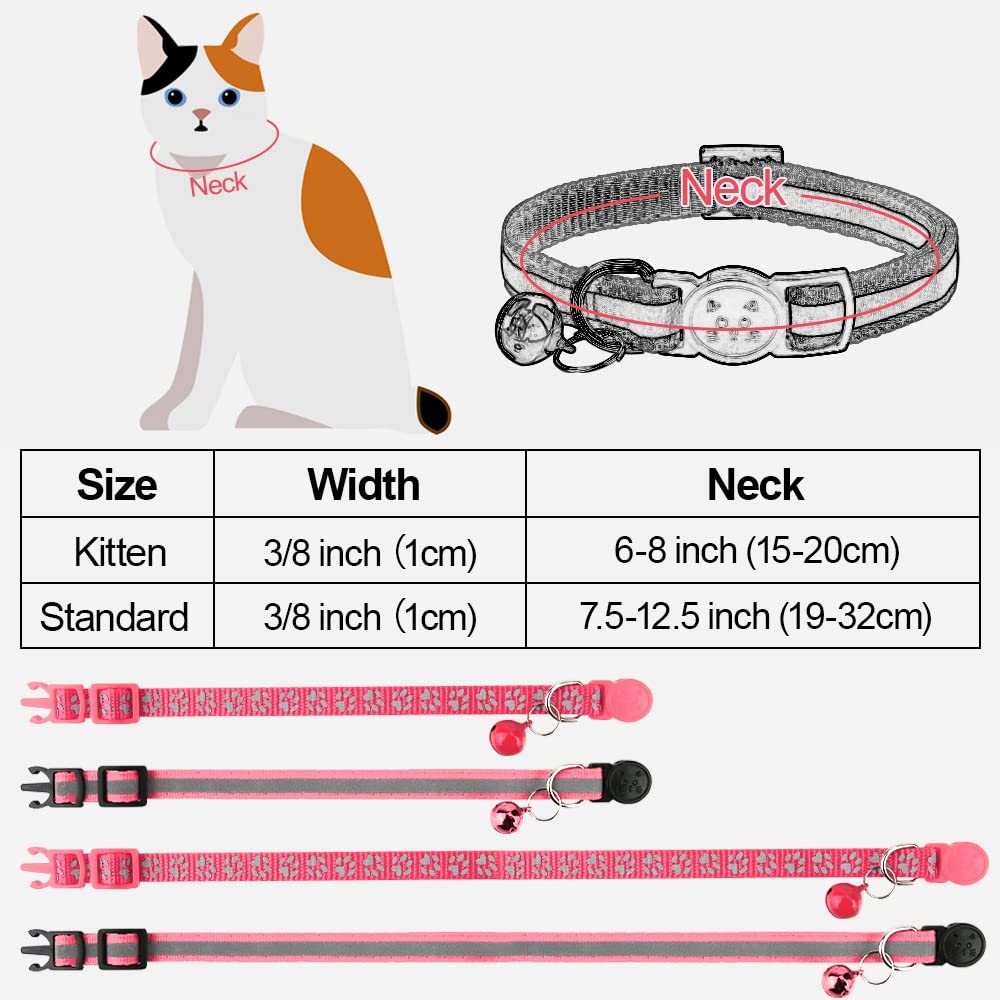 Taglory Reflective Cat Collars Breakaway With Bell, 2 Pack Girl Boy Pet Kitten Collar Adjustable 6-8 Inch, Pink