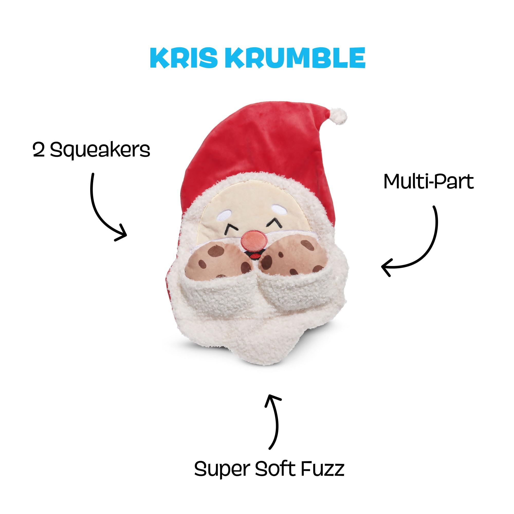 Barkbox Kris Krumble Holiday Plush Toy Jolly Squeaky Fun For Medium To Large Dogs With Crinkle & Fuzzy Beard (3 Part)