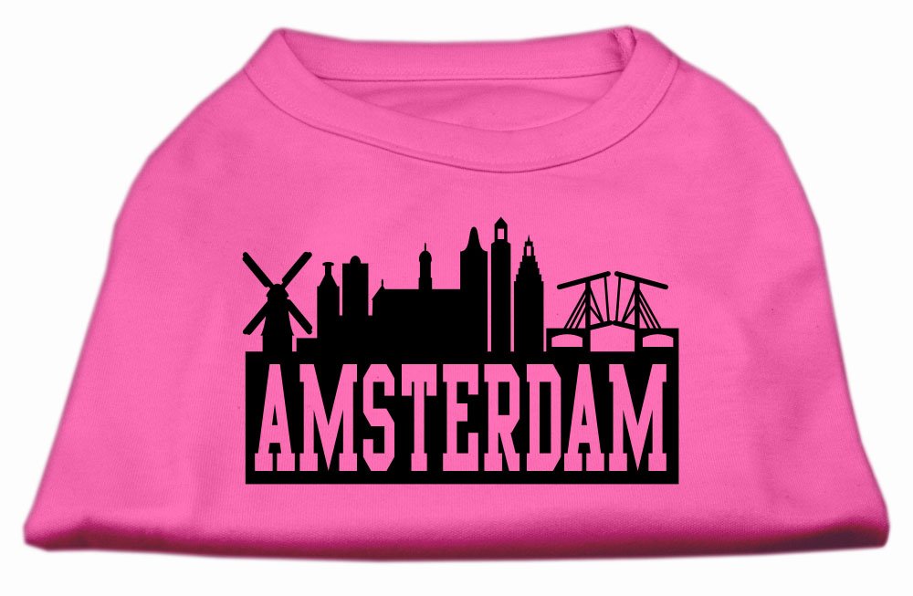 Mirage Pet Products 10-Inch Amsterdam Skyline Screen Print Shirt for Pets, Small, Bright Pink
