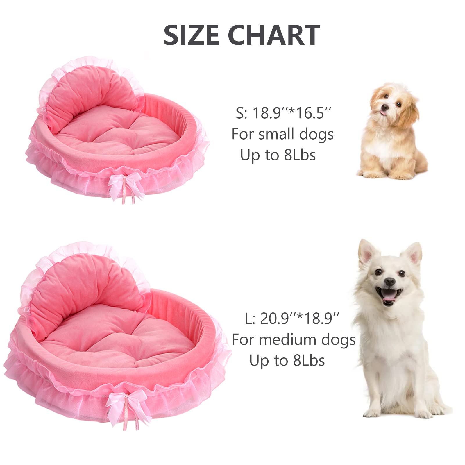 Pawstrip Pink Dog Bed Washable Princess Cat Couch Soft Plush Pet Sofa Nest Mat Snuggle Kitten Puppy Cave Beds Cute Cozy Kitten D
