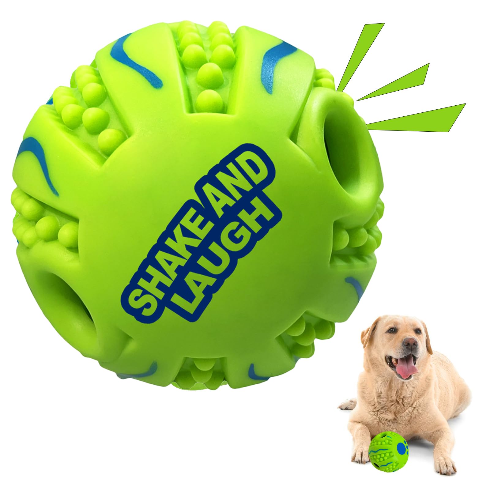 Shake And Laugh Spiky Interactive Dog Toys Ball, Shaking With Gibbering Sound, For Training, Teeth Cleaning & Herding, Wave, Xl,