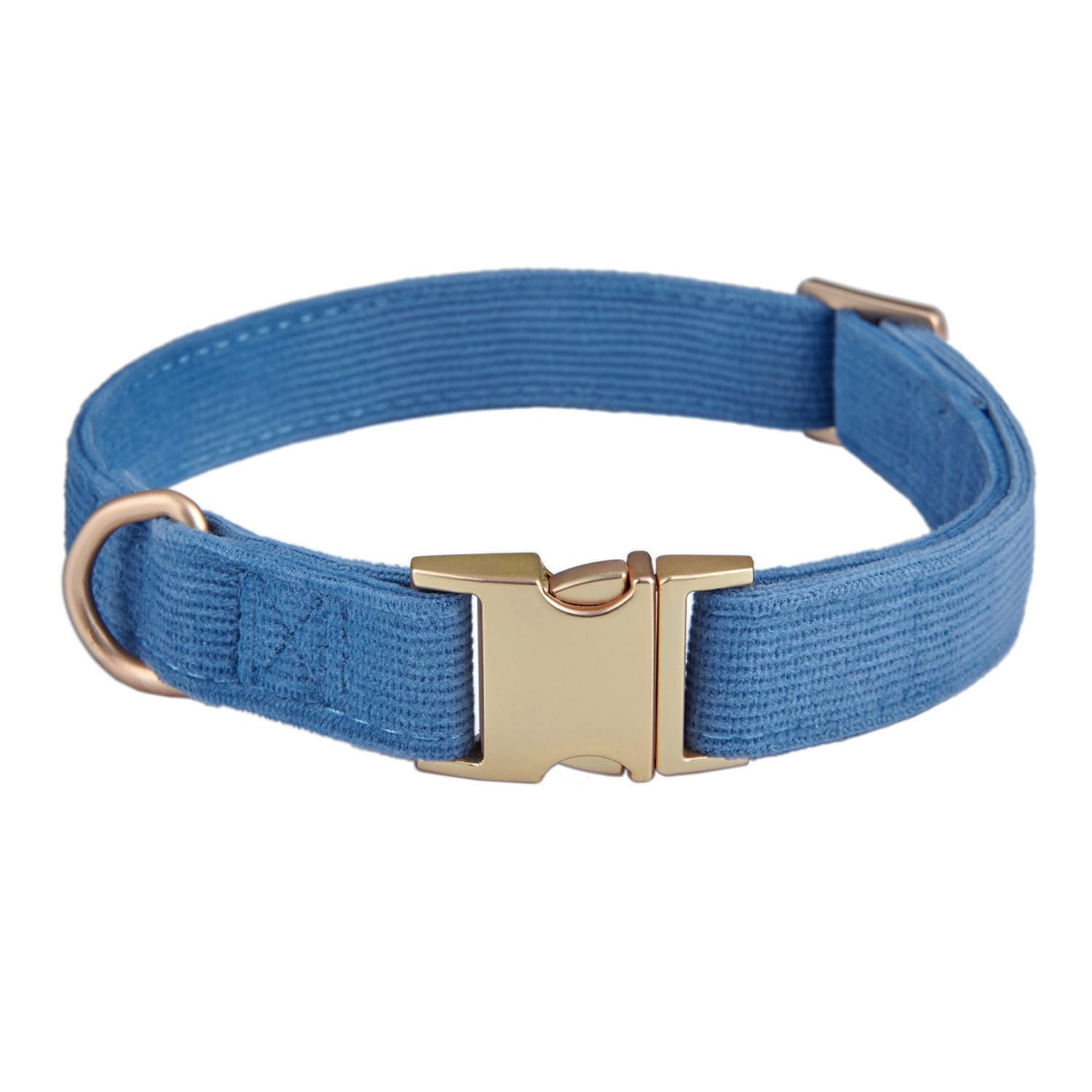 YUDOTE Soft Cotton Dog Collar with Metal Buckle Adjustable Heavy Duty Comfy Corduroy Collars for Small Medium Large Dogs,Blue,Me