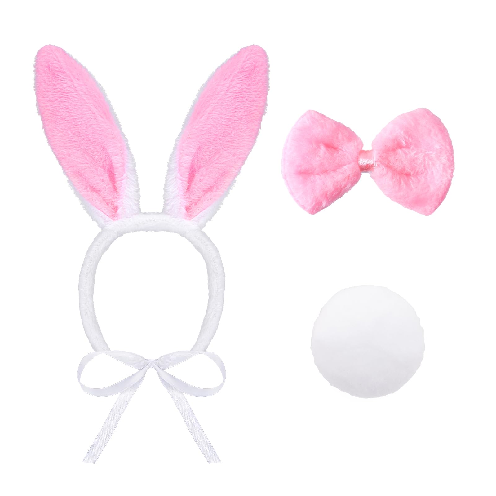 Sumersha 3Pcs Easter Dog Bunny Costume Set Pet Plush Rabbit Ears Headband Tail Bow Tie Collar For Small Medium Dogs Cats