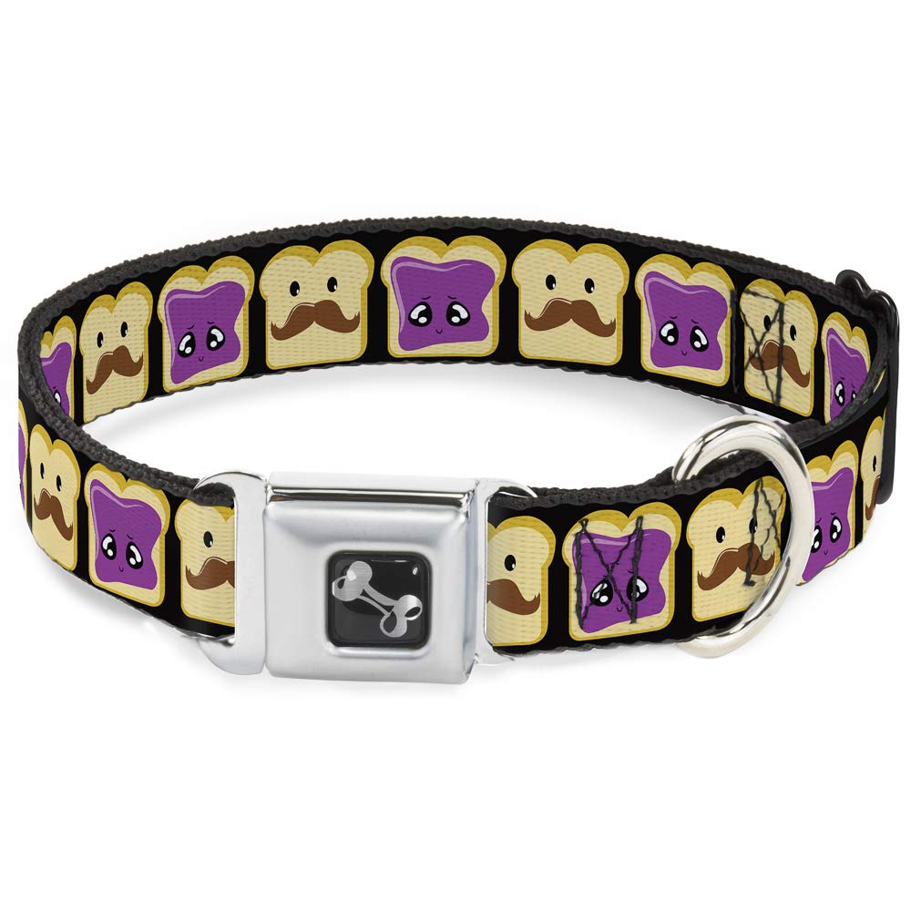 Buckle-Down Seatbelt Buckle Dog Collar - Peanut Butter W/Mustache & Jelly - 1.5' Wide - Fits 18-32' Neck - Large
