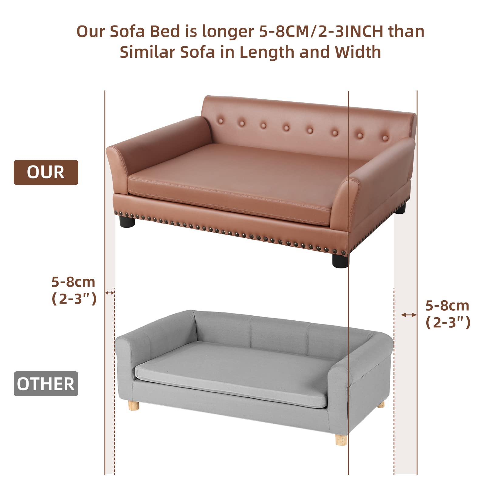 Bingopaw Large Dog Sofa Bed: Dogs Indoor Raised Lounge Chaise Couches Made By Faux Leather - Big Fancy Doggy Furniture Style Bed