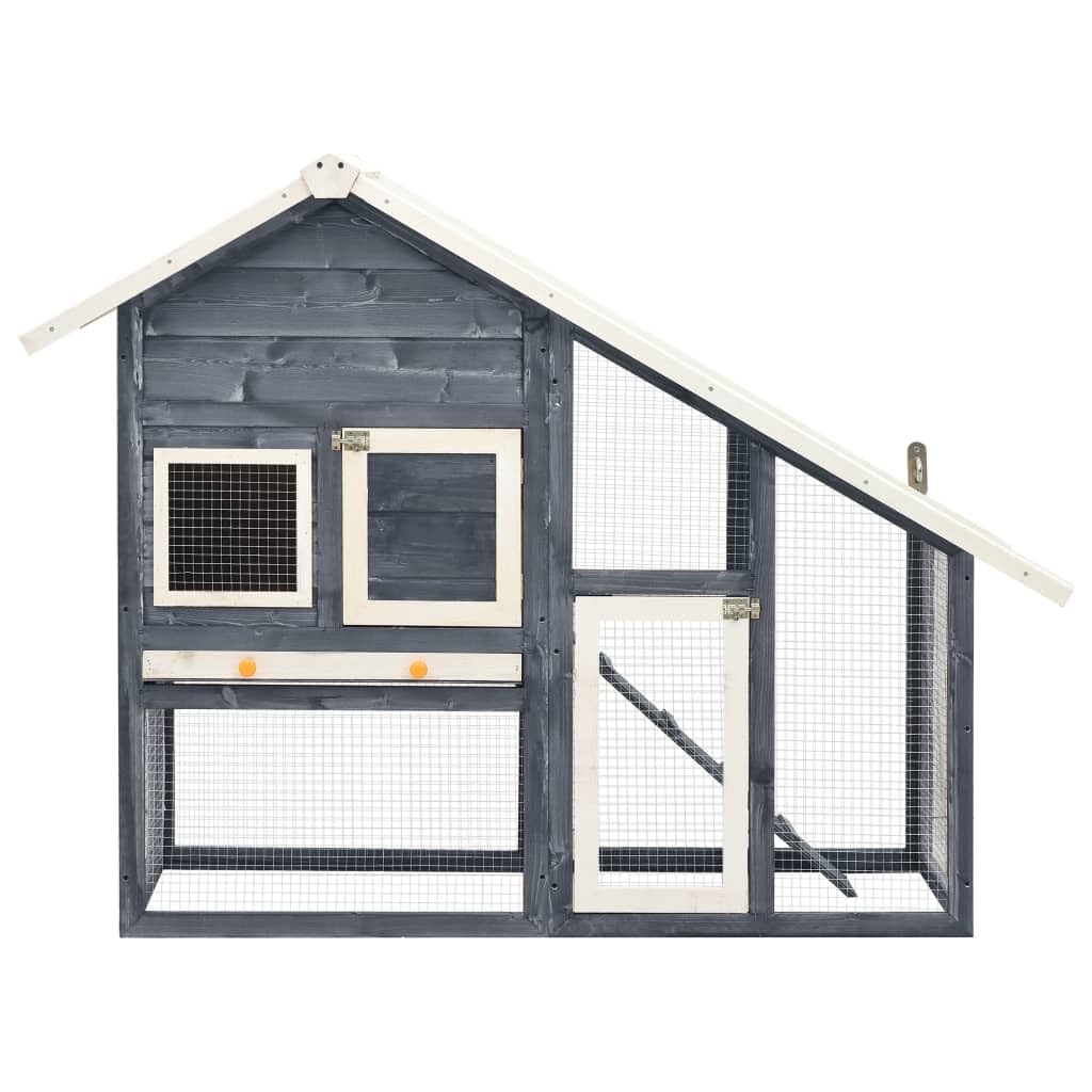Vidaxl Durable Solid Firwood Rabbit Hutch With Steel Wire Mesh, Ample Space, Easy Clean Design, Great For Playing, Exercising, And Training - Gray And White