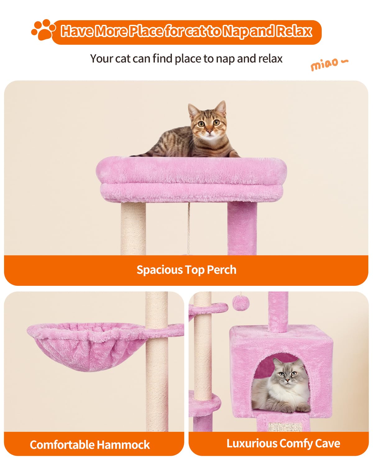 Fish&Nap Cute Cat Tree Kitten Cat Tower For Indoor Cat Condo Sisal Scratching Posts With Jump Platform Cat Furniture Activity Ce