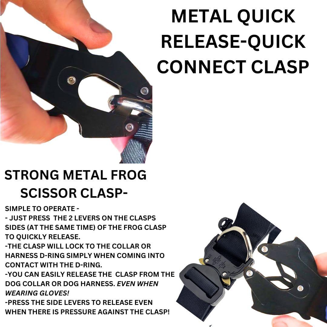 Heavy Duty Bungee Dog Leash - Shock Absorbing, Seat Belt Clip, Quick Release Frog Clasp, Double Padded Handles, for Large and Me