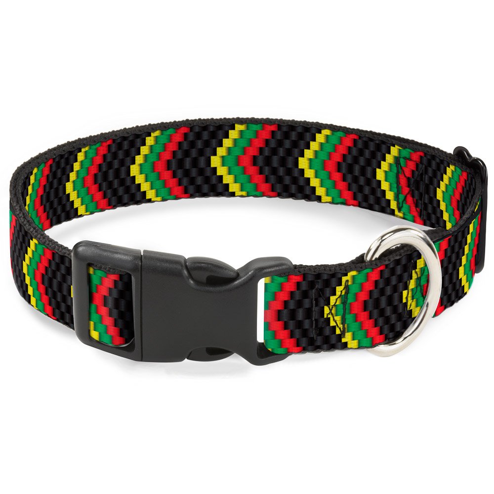 Buckle-Down Plastic Clip Collar - Chevron Weave Black/Rasta - 1/2' Wide - Fits 9-15' Neck - Large