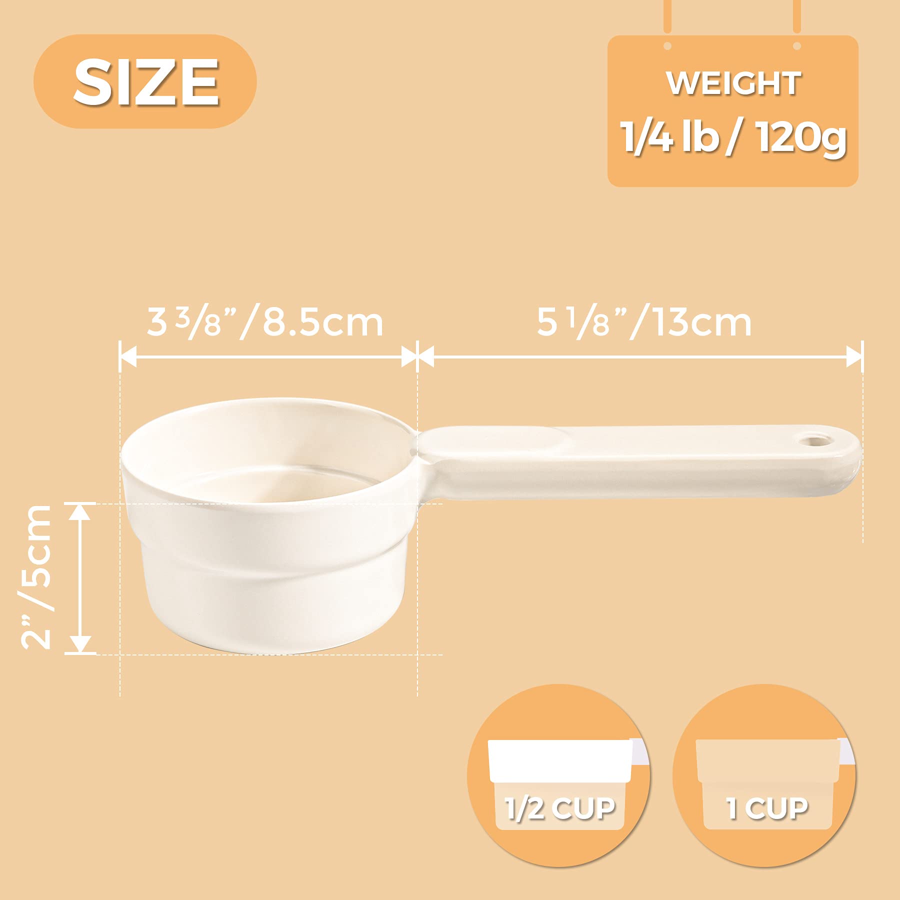 MSBC Melamine Pet Food Scoop, Cat Food Measuring Cups, Comfortable Long Handle Scoop for Dog, Cat, Ferret and Rabbit Food, 1 Cup