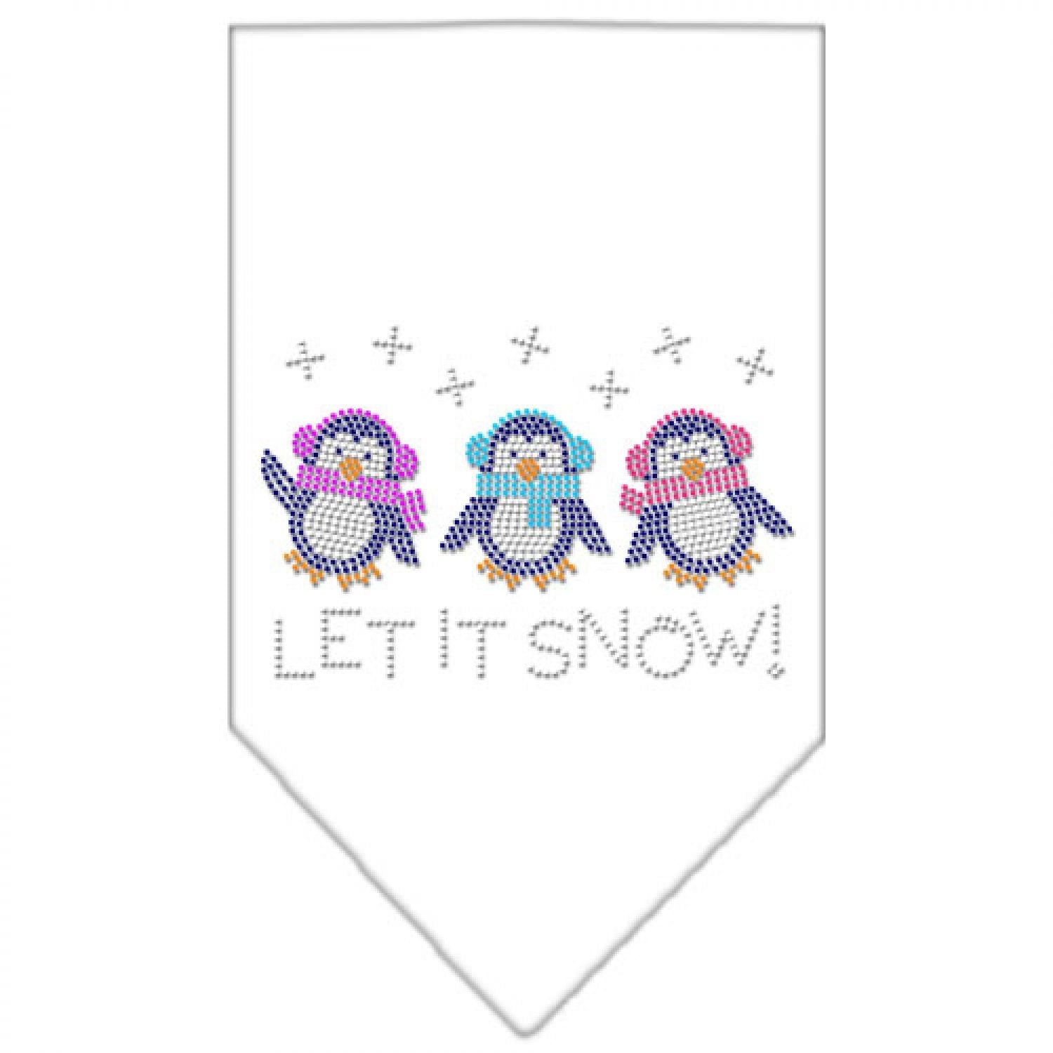 Christmas Pet and Dog Bandana Rhinestone, "Let It Snow Penguins" White Large
