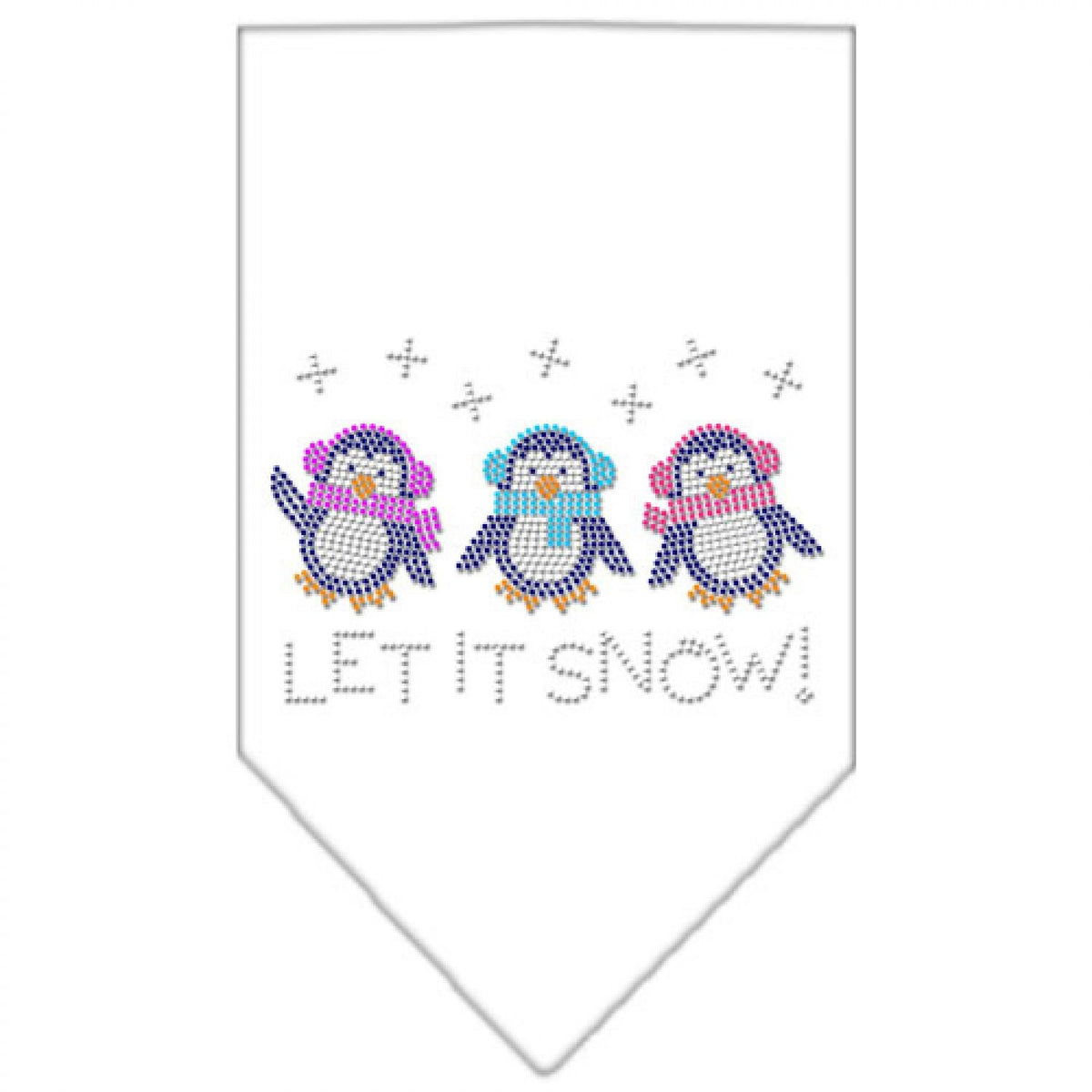Christmas Pet and Dog Bandana Rhinestone, &quot;Let It Snow Penguins&quot; White Large