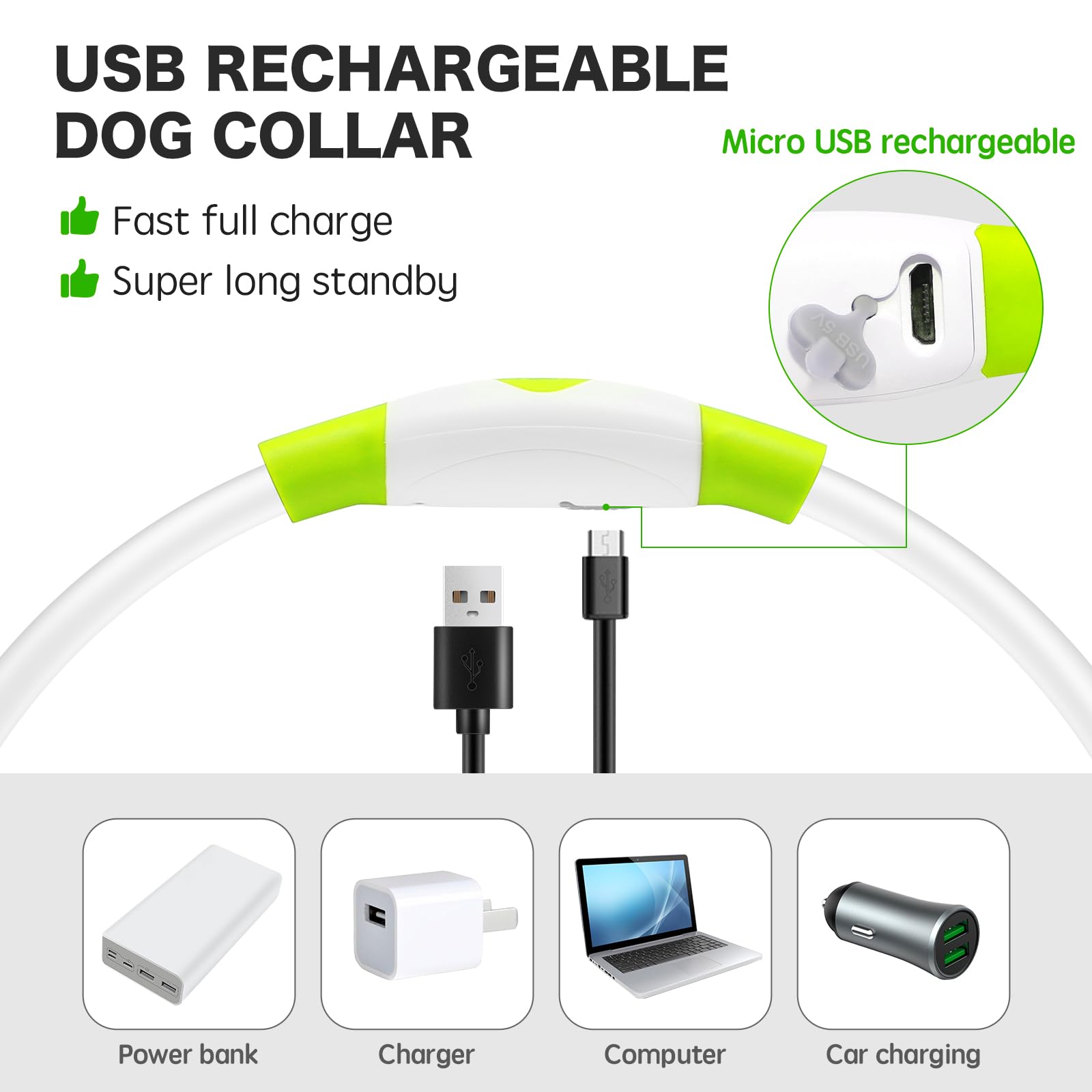 Bseen Light Up Dog Collar, Rechargeable Led Puppy Collar Waterproof Glowing Pet Collar Tpu Cuttable Lighted Dog Collar For Small Medium Large Dogs (Xs- Green(40Cm))