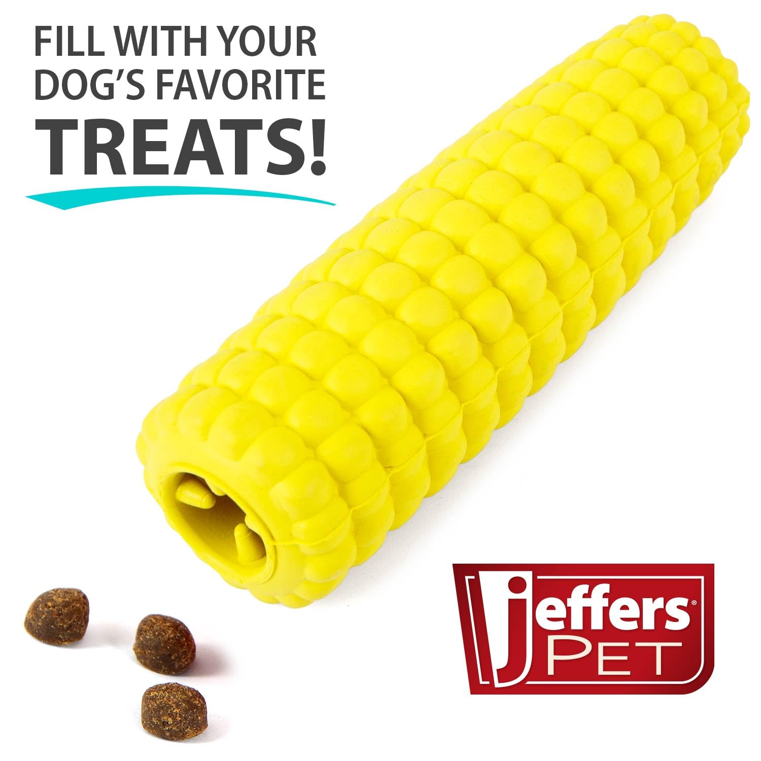 Jeffers Pet Natural Rubber Dog Chew Toy - Corn, Medium - Treat Dispensing, Vanilla Scent, Durable, Non-Toxic, Dishwasher Safe, I