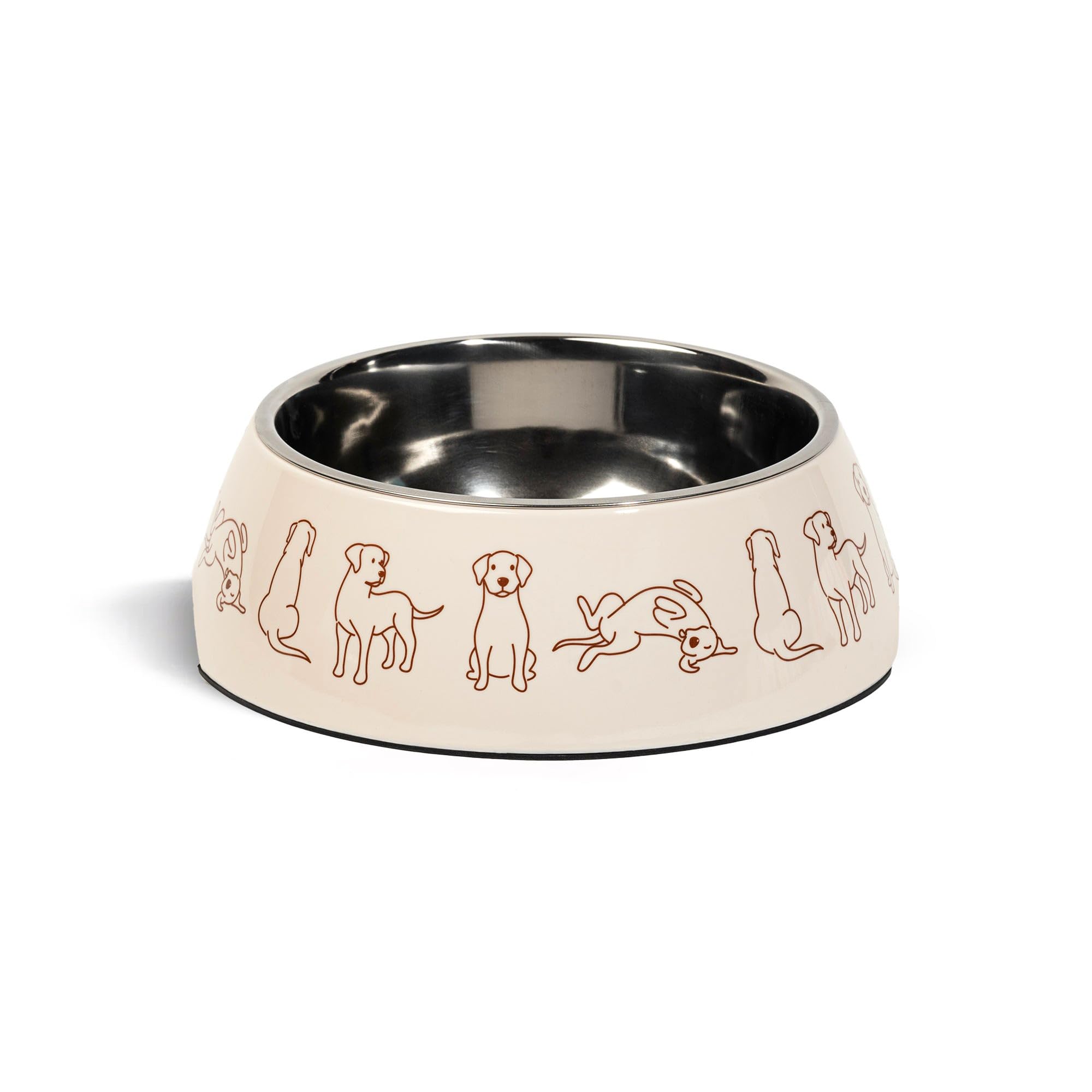 Heads Up For Tails Wag And Doodle Printed Melamine Bowl With Steel Inserts For Dogs  Beige Large