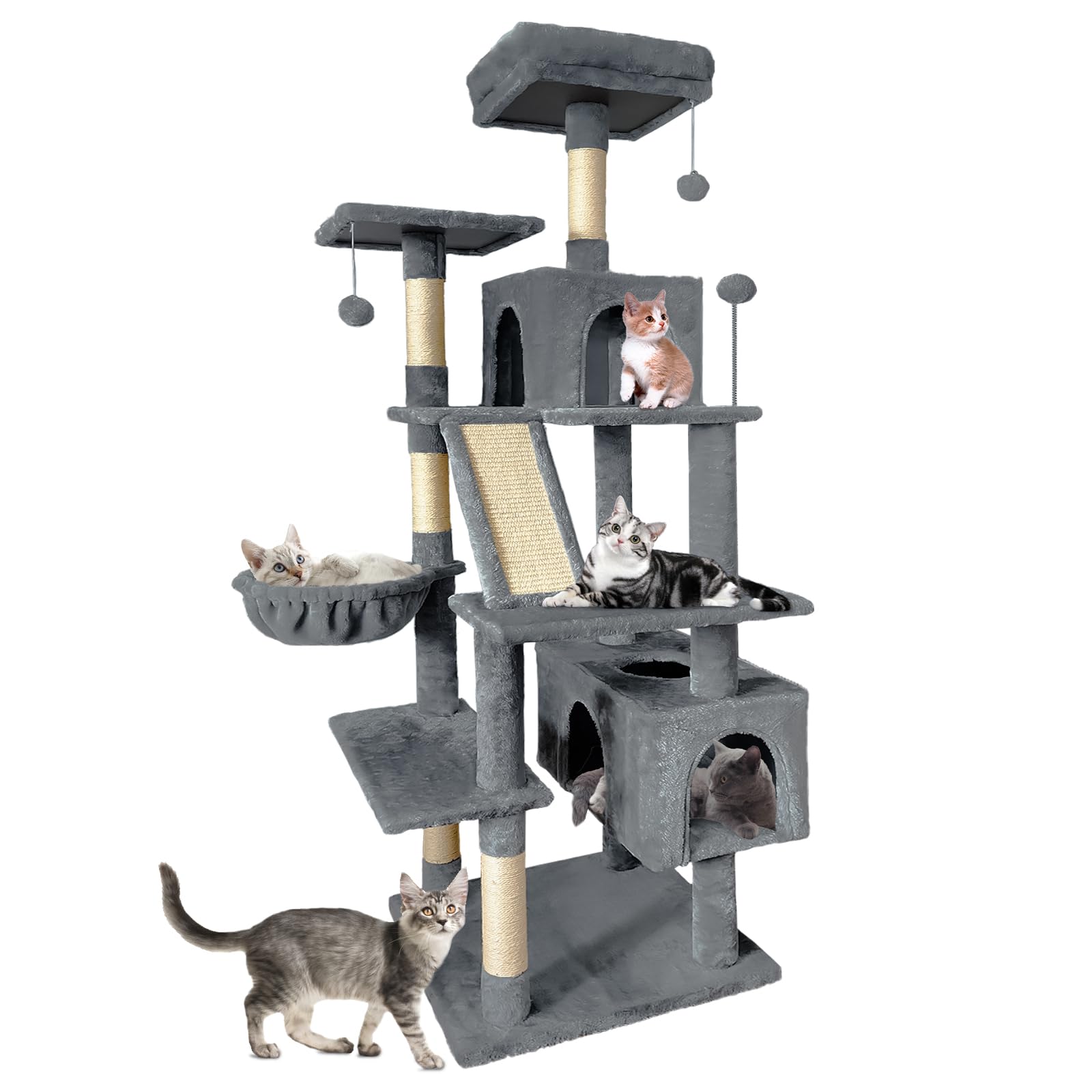 Pempet 70' Cat Tree Tower For Indoor Cats, Multi-Level Cat Tower Condo With Sisal Scratching Post (Dark Gray)