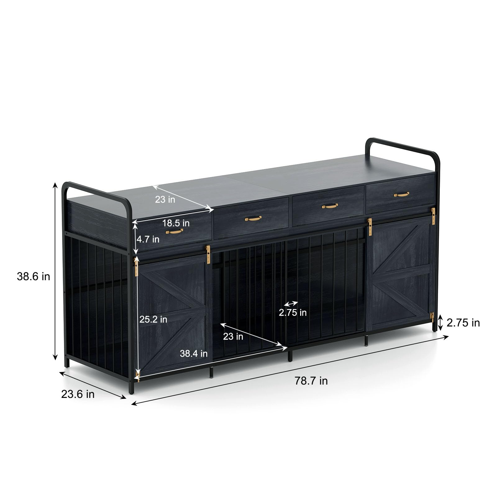 78.7 Inch Large Dog Crate Furniture for 2 Dogs Extra Large Dog Kennel Heavy Duty Wood Dog Crate Double Dog Crates Furniture TV S