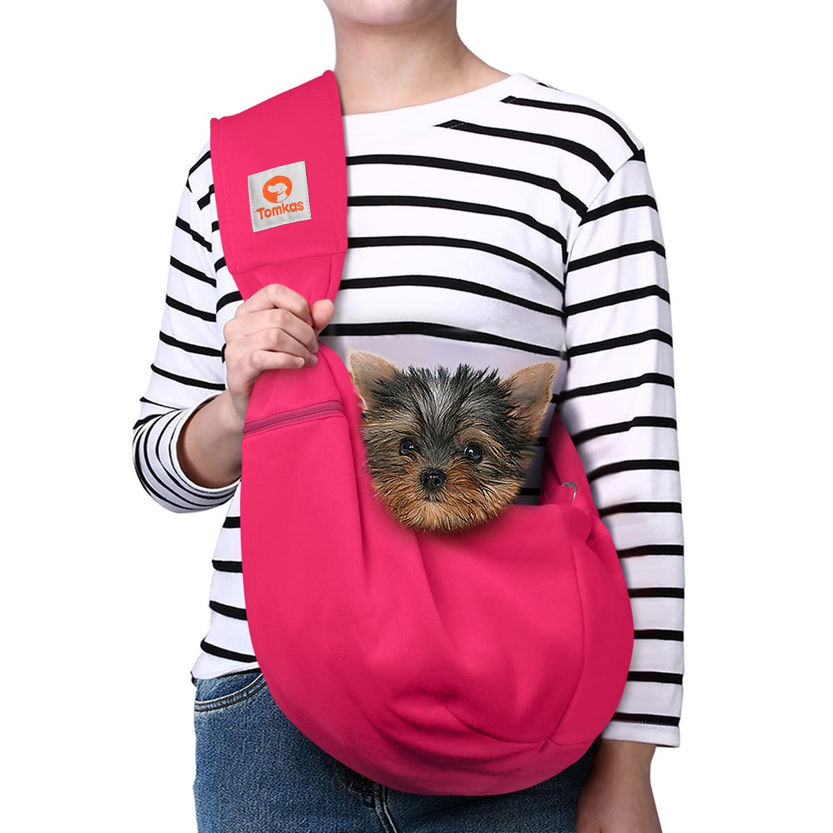 Tomkas Dog Sling Carrier For Small Dogs Puppy Carrier For Small Dogs (Rose Red, Adjustable Strap For 3 - 10 Lbs & Zipper Pocket)