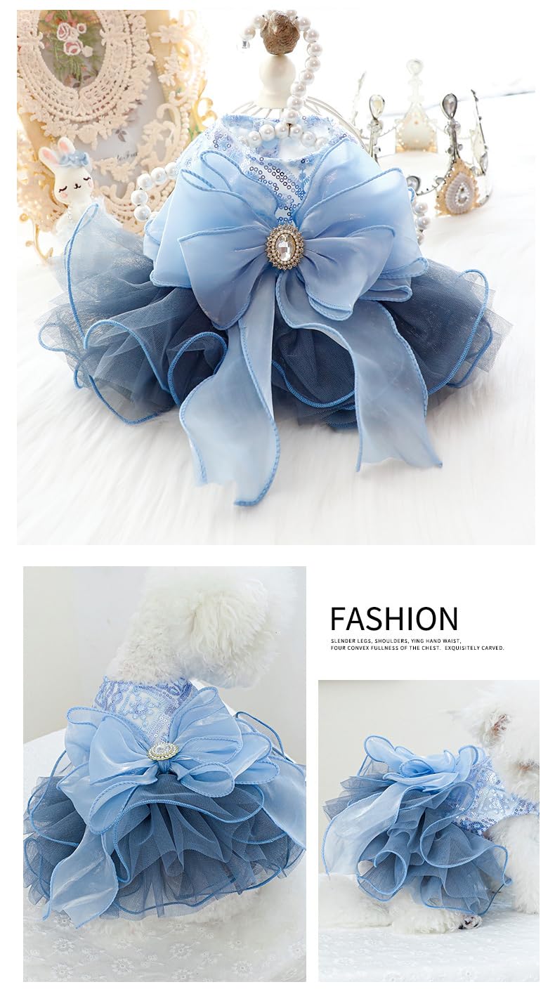Marupet Fashion Sweet Puppy Dog Blingbling Princess Skirt Pet Dog Lace Cake Camisole Tutu Dress E-Navy Xxs