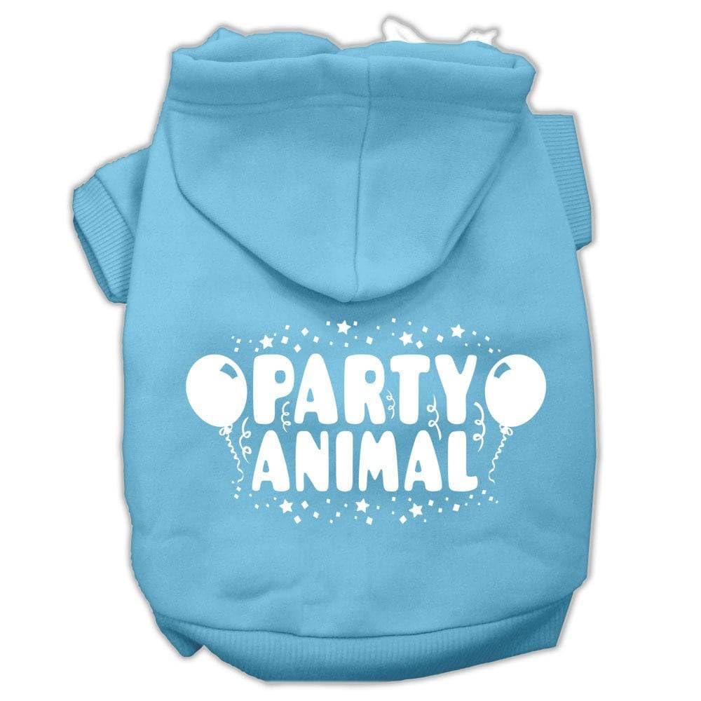 Pet Dog & Cat Hoodie Screen Printed, 'Party Animal' Baby Blue 3Xl (25-35 Lbs.)