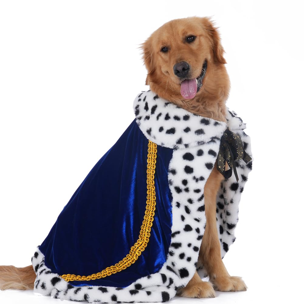 Lovelyshop Pet Serial Lux Fur Blue Cat Dog Cloak For Halloween Costumes, King Queen Prince And Princess Cosplay-Xl