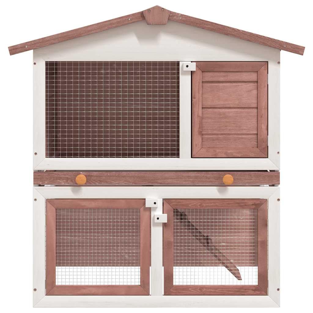 vidaXL Outdoor Rabbit Hutch with 2 Layers | Brown Wood | Spacious Pet House with 3 Doors | Exercise and Play Area for Rabbits
