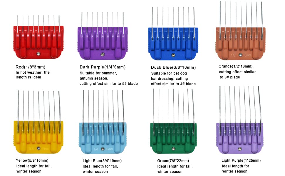 Animal Stainless Steel Attachment 8 Colors Guide Comb Set From 1/8 Inch To 1 Inch(3-25Mm),Compatible With Andis, Oster A5, Wahl