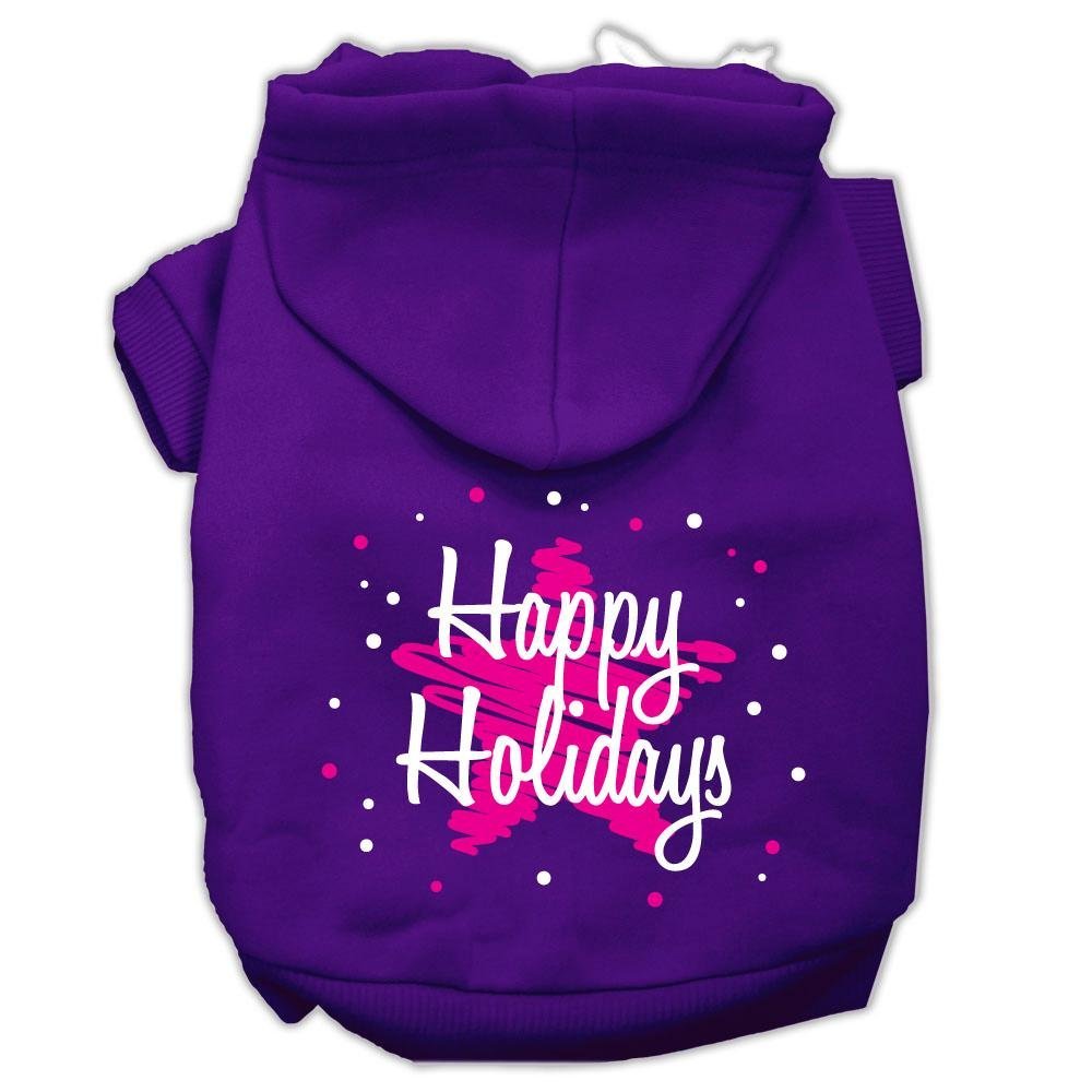 Mirage Pet Products Scribble Happy Holidays Screenprint Pet Hoodies, Small, Purple