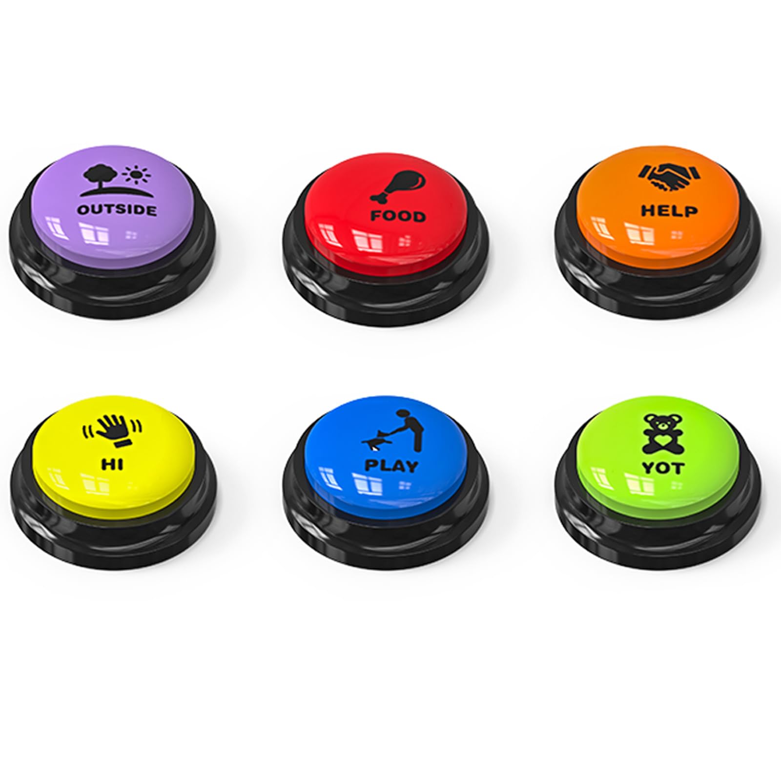 Acools 6 Pcs Dog Buttons for Communication Pet Training Buzzer, 30 Second Voice Recording Button, Dog Talking Button Set with 6 