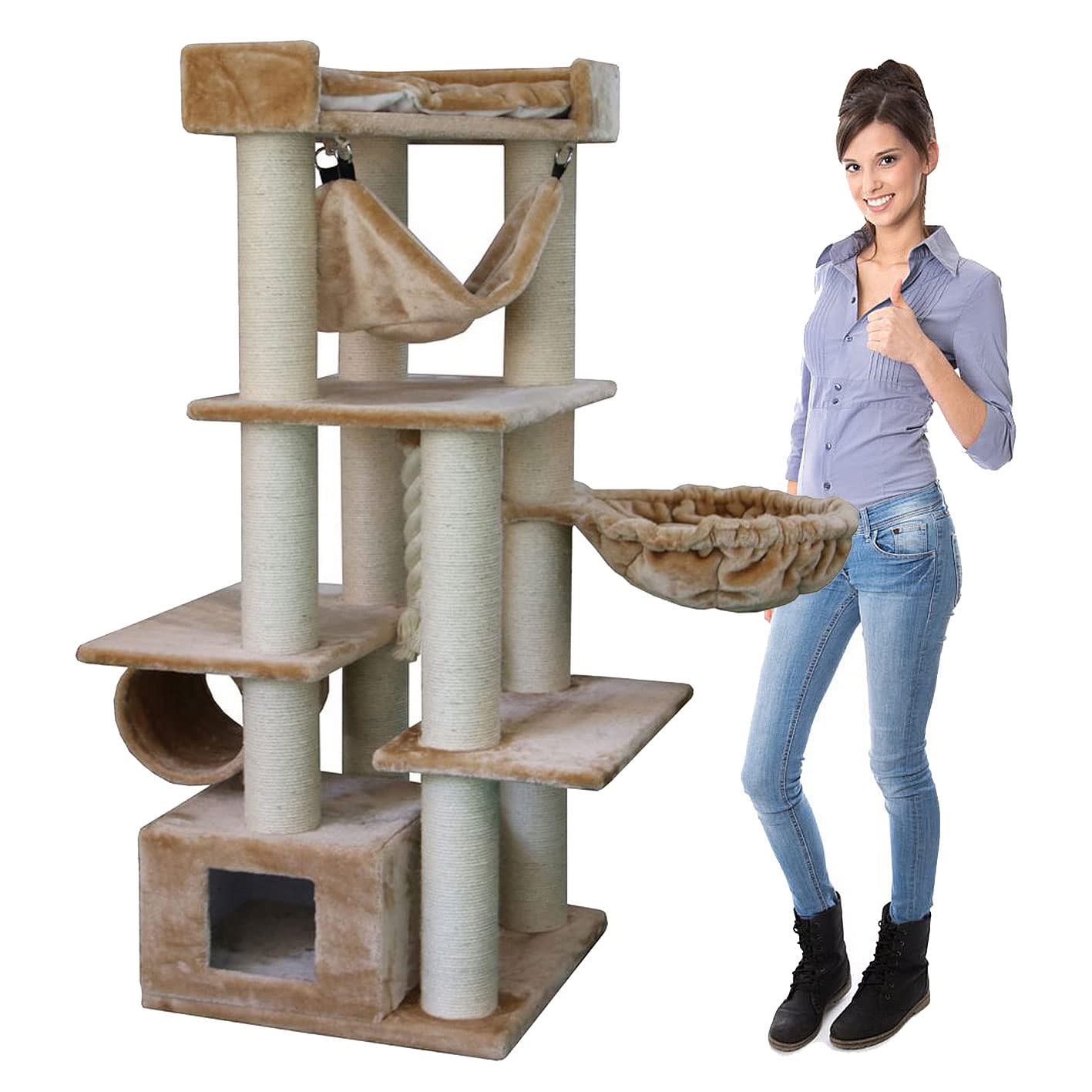 75'' Tall Cat Tree Tower With Condo And Green Leaves