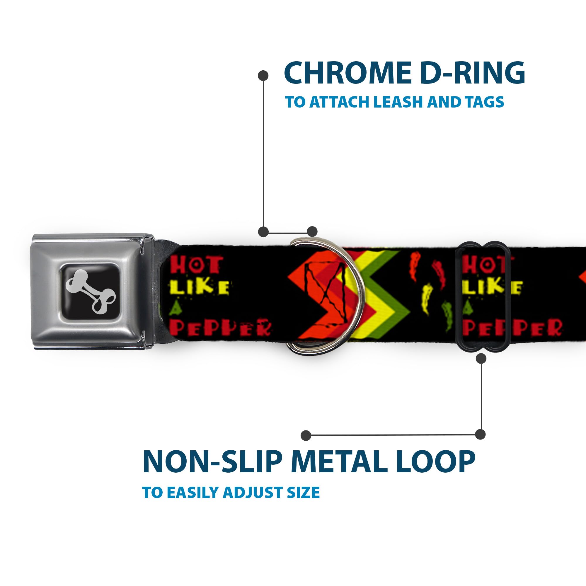 Buckle-Down Seatbelt Buckle Dog Collar - Hot Like A Pepper - 1'' Wide - Fits 15-26'' Neck - Large
