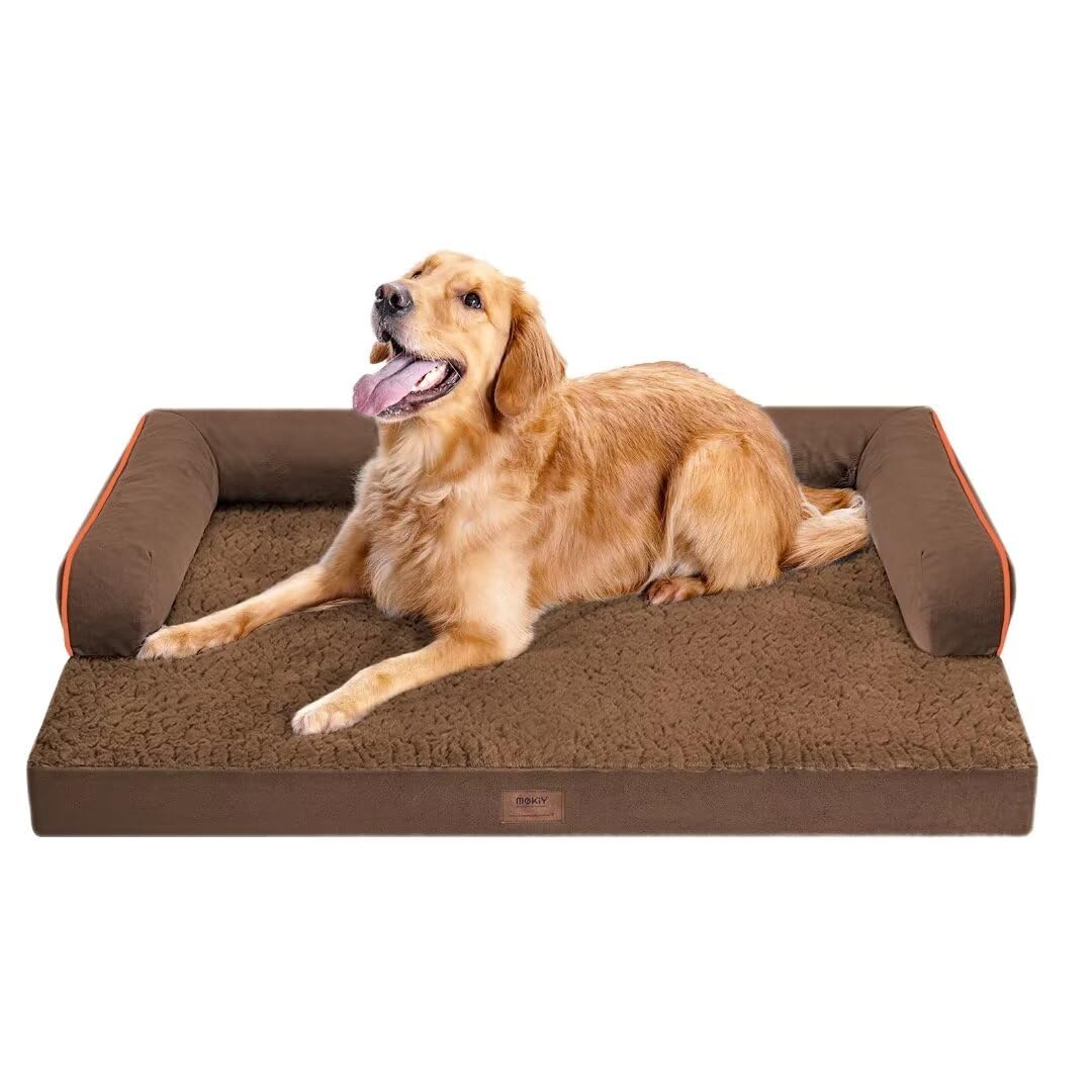 Large Dog Bed Orthopedic Washable - Beds Bolster - Extra Large Big Dogs - Waterproof With Removable Cover - Memory Foam Couch Sofa - Coffee Dog Bed