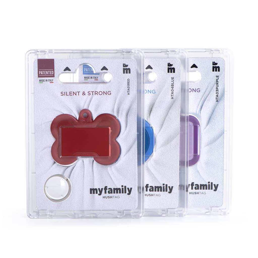 Myfamily Personalized Pet Id Tag Made In Italy, Black Xl Bone, Free Engraving, Enamelled Aluminum And Rubber, Hushtag Collection