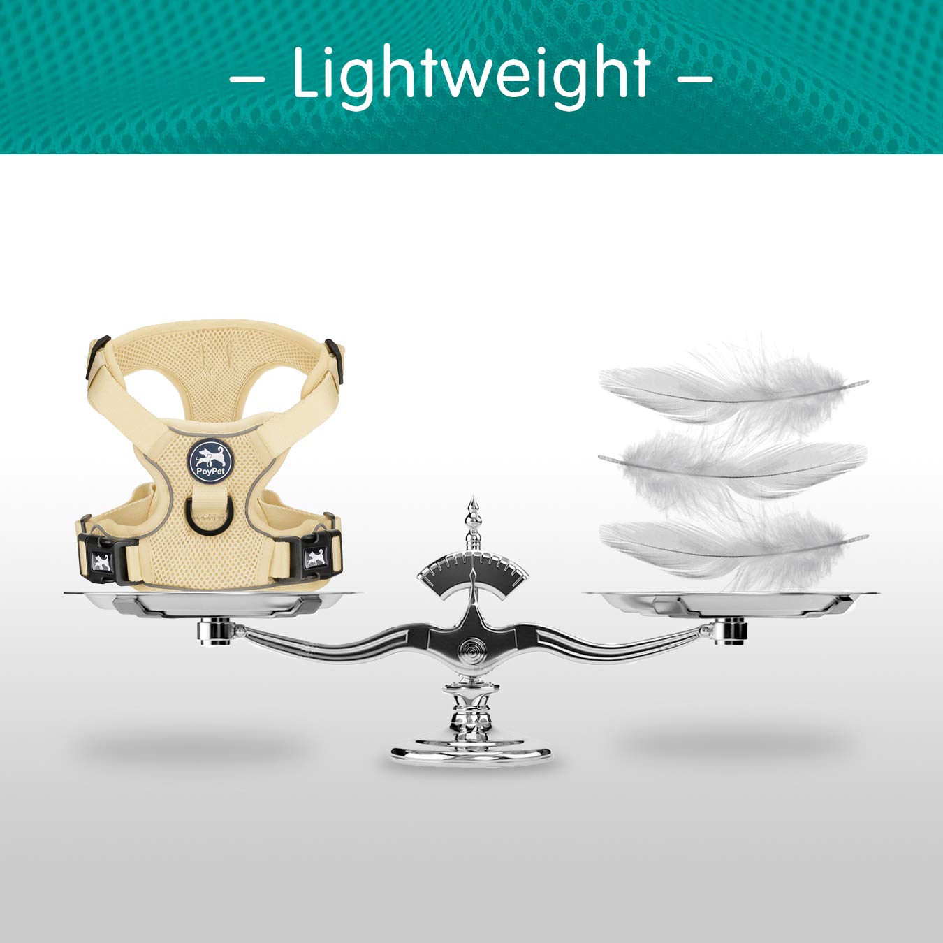 Poypet Reflective Soft Breathable Mesh Dog Harness Choke-Free Double Padded Vest With Adjustable Neck And Chest(Khaki,Xs)