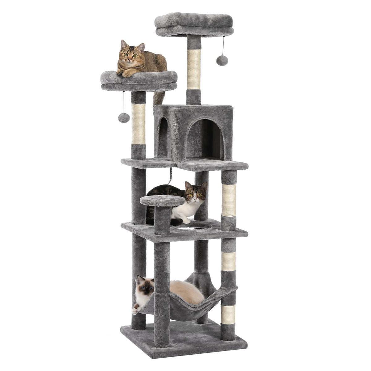 Pequlti Cat Tower For Indoor Cats, 7-Layer Multi-Level Cat Tree With Sisal-Covered Scratching Post, Cozy Cat Condo, Hammock And 