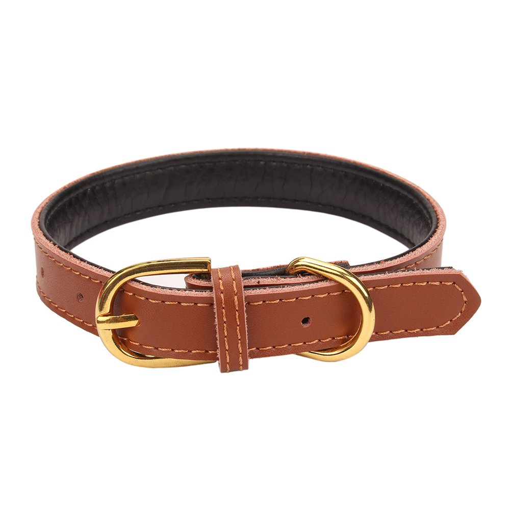 Aolove Basic Classic Padded Leather Pet Collars For Cats Puppy Small Medium Dogs (Brown, X-Small)