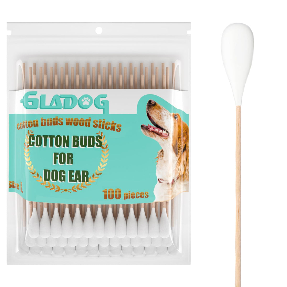 Gladog 6 Inch Professional Big Cotton Buds For Dogs (Medium Size), Specially Designed Dog Cotton Buds With Durable Bamboo Handle