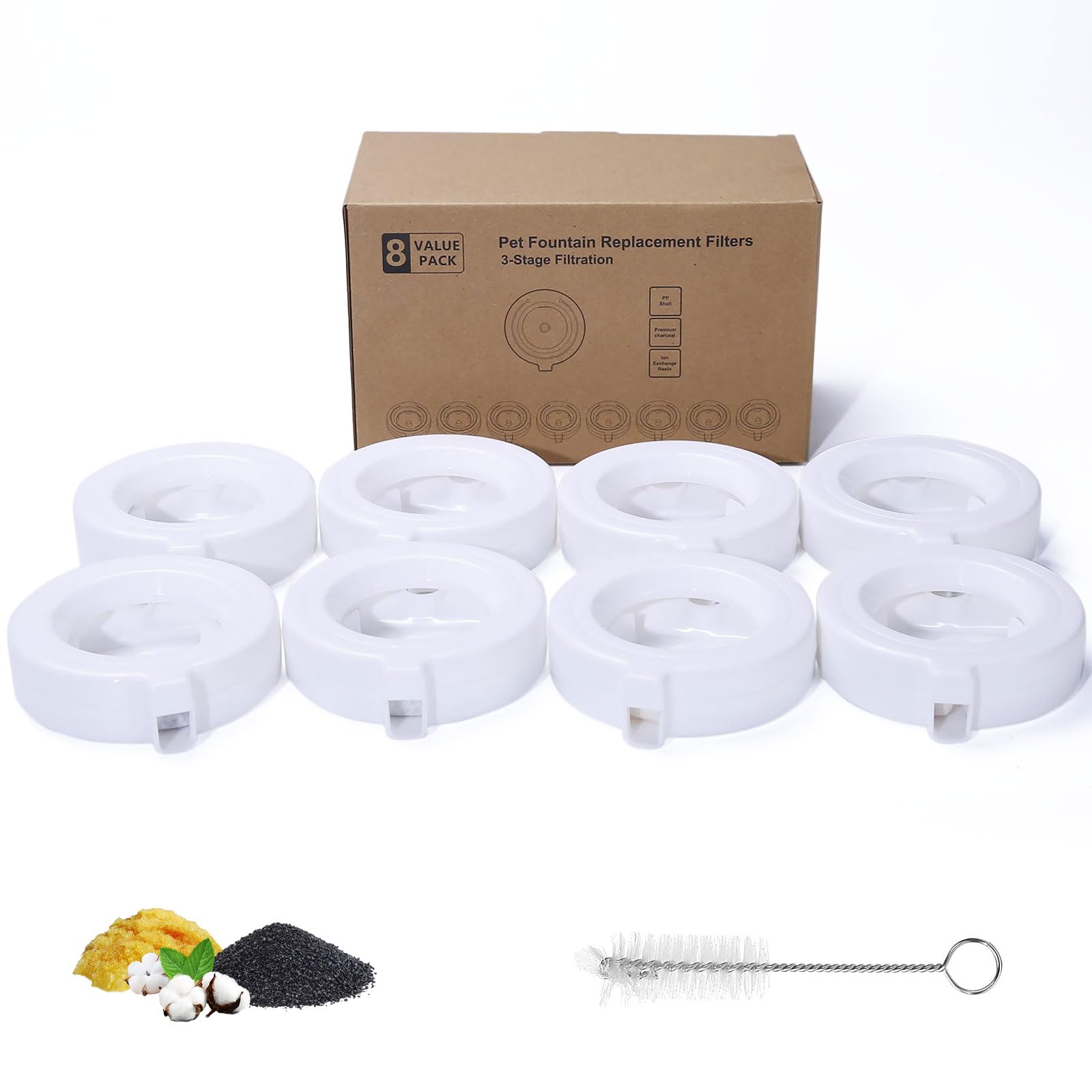 8 Packs Replacement Filter For 3.6L/4.6L/6L/8L Automatic Pet Waterer Dispenser, Pet Water Fountain Filter