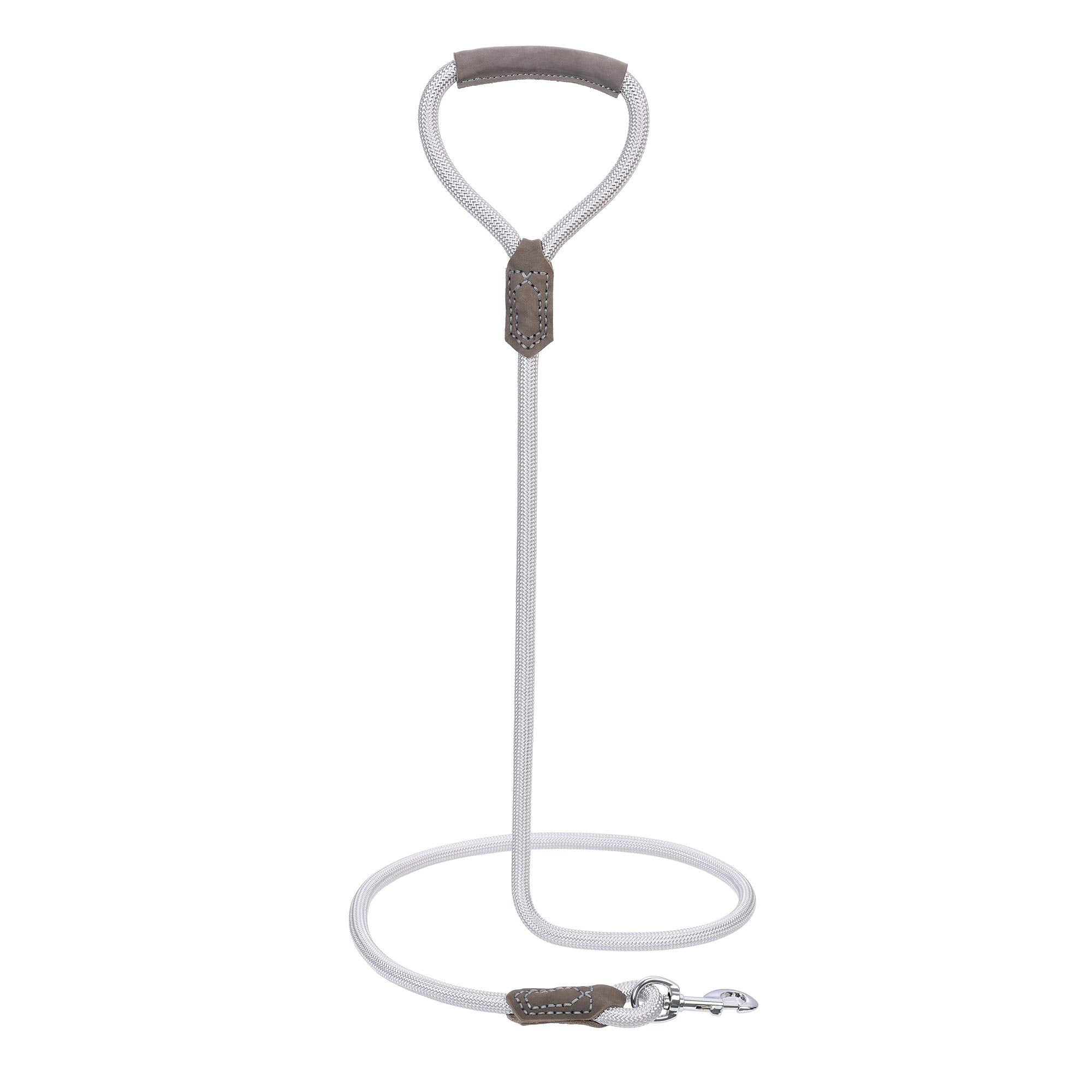 Mile High Life | Premium Leather Dog Leash | Strong Rope Leash | Leather Handle | Zinc Alloy Strong Clasp | Small Medium Large Dogs | 4/5/6 Feet(Sliver, 48 Inch (Pack Of 1))