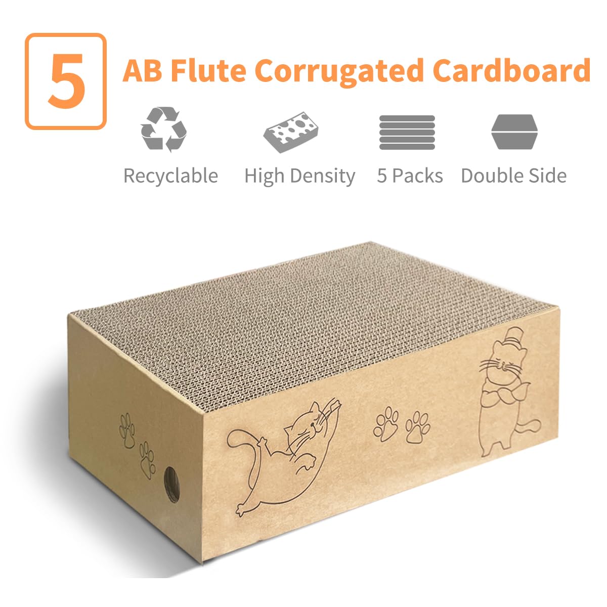 Agym Cat Scratcher Cardboard Box For Indoor Cats 5 Packs In 1, Cat Scratching Pad Cardboard Box For Indoor Cats And Kitten, Large Size Cat Scratch Pad Board Easy For Cats To Scratch