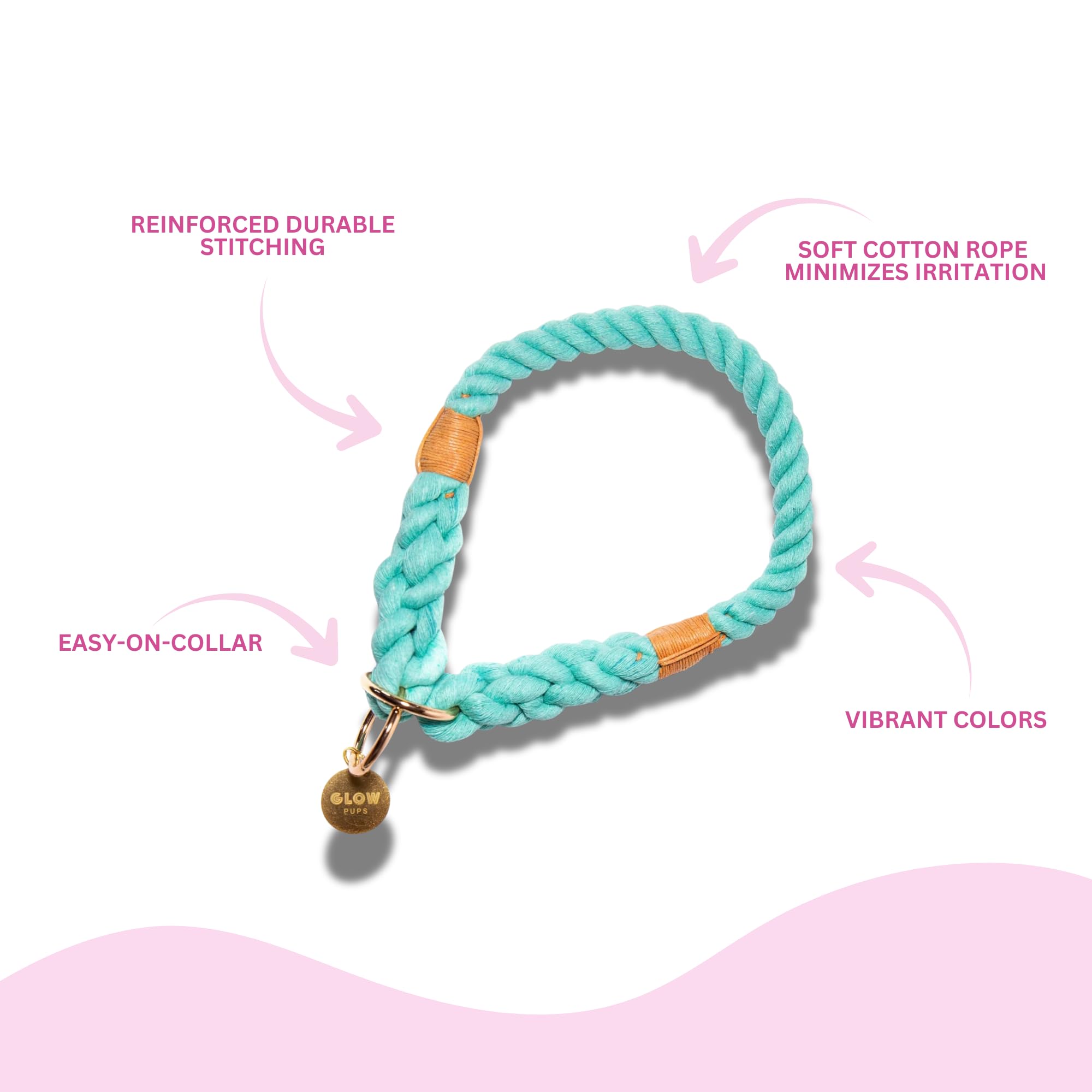 Glow Pups Slip Dog Collar, Ombre Braided Rope Collar For Dogs, Durable & Adjustable Fit, Handmade Nautical Style Collar For Medi