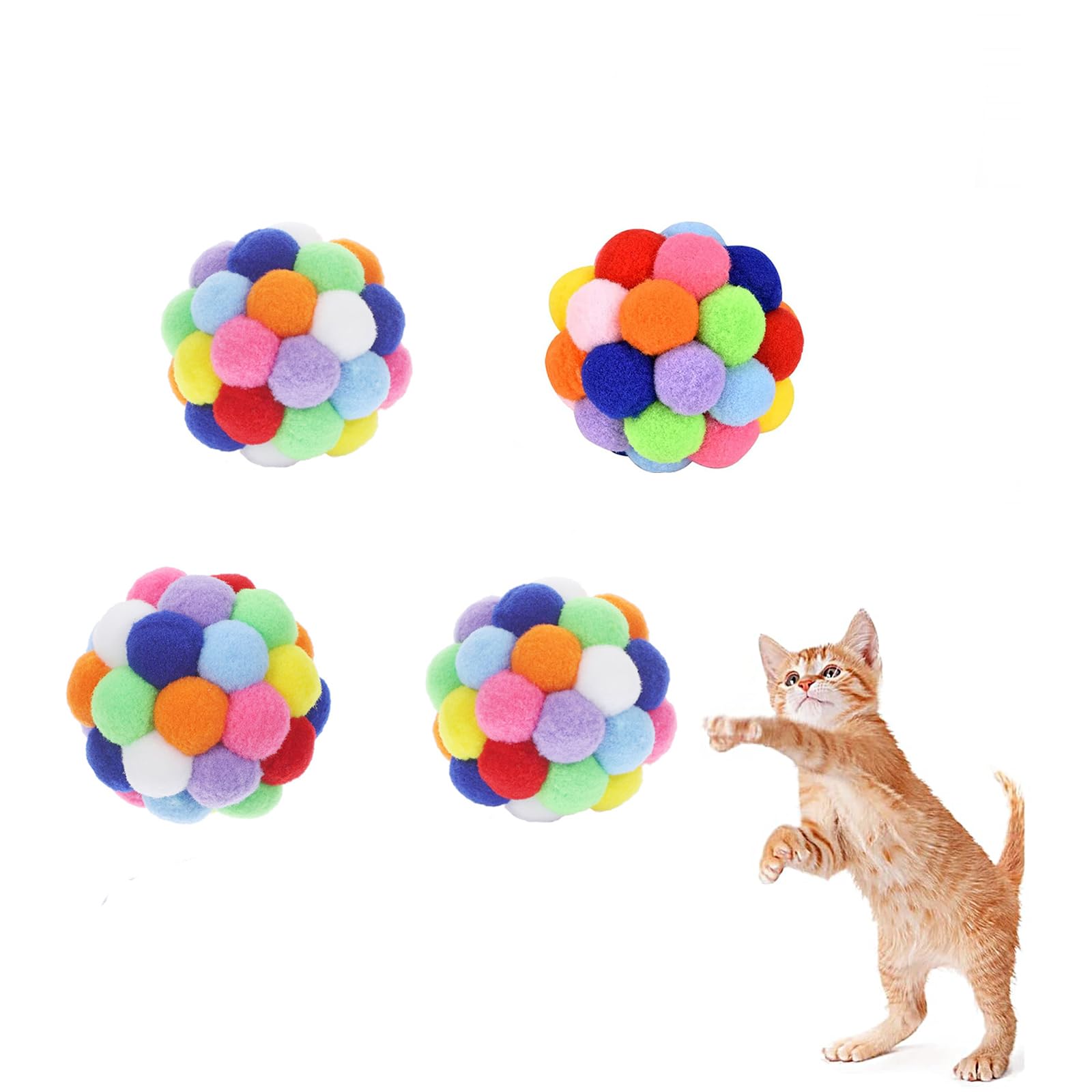 Thxutm Cat Toys 4Pcs - 1.75' Soft Plush Balls For Kittens & Indoor Cats | Machine-Washable Fuzzy Chew Toys, Noiseless Squeeze P